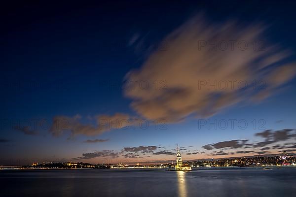 Maiden's Tower at night and cityscape of Istanbul