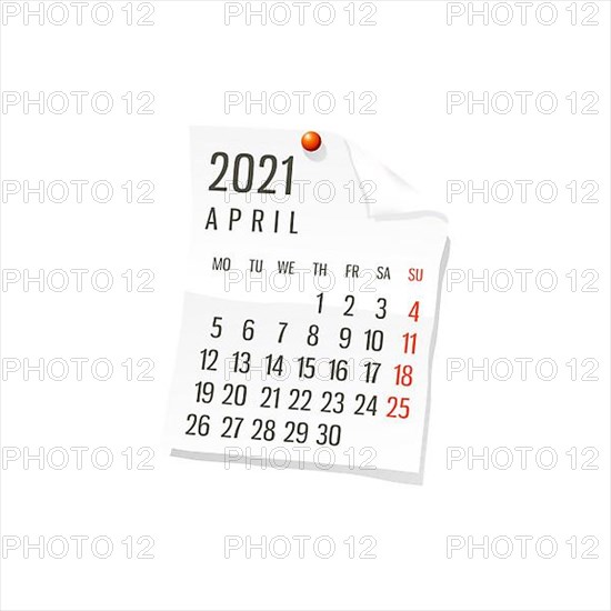 2021 Calendar on white paper