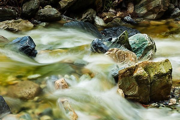 Mountain stream and rocks. Long exposure