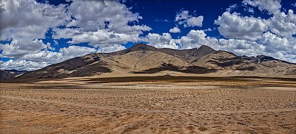 Panorama of Himalayan landscape in Himalayas along Manali-Leh road. Himachal Pradesh