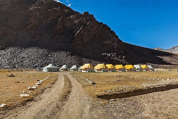 Tent camp in Himalayas along Manali-Leh road. Sarchu
