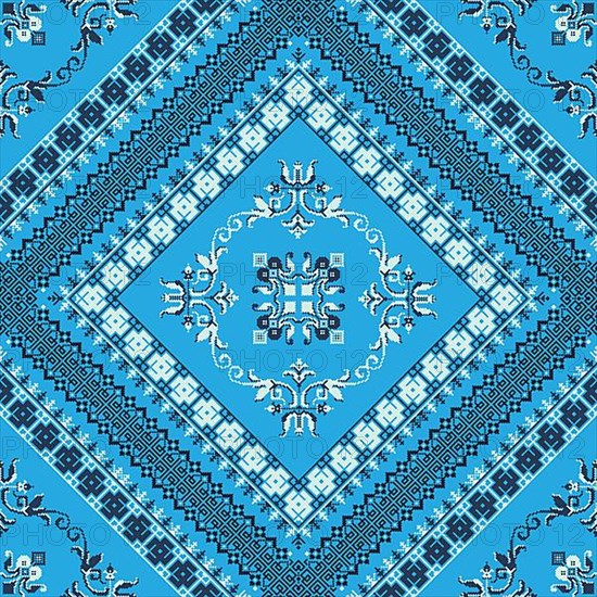 Decorative repeating pattern inspired by traditional Russian embroidery