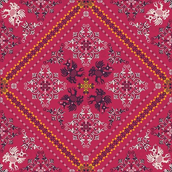 Decorative repeating pattern inspired by traditional Russian embroidery