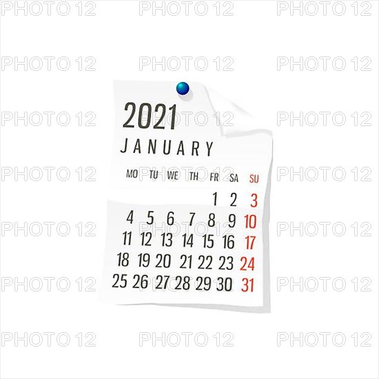 2021 Calendar on white paper