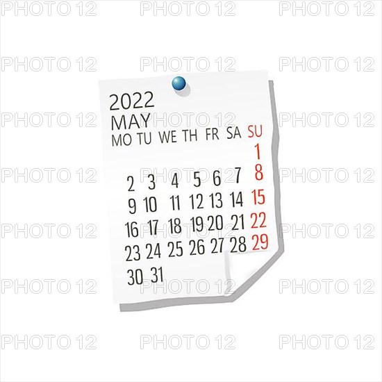 2022 Calendar on white paper