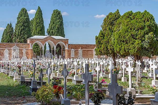 Graves with crosses and floral decorations