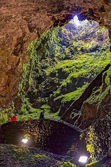 Inside the volcanic vent Algar do carvao Azores Terceira Portugal