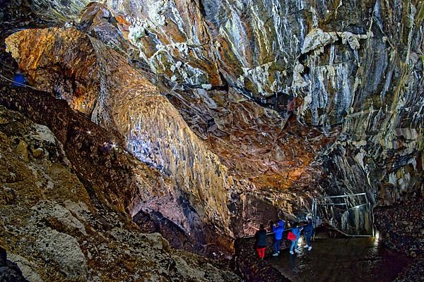 Inside the volcanic vent Algar do carvao Azores Terceira Portugal