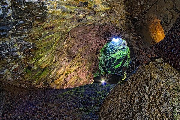 Inside the volcanic vent Algar do carvao Azores Terceira Portugal