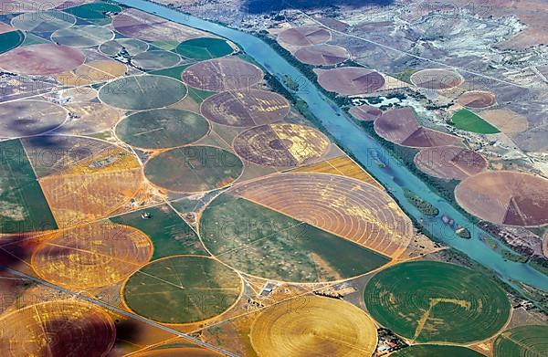 Irrigation of fields on the Orange River in South Africa