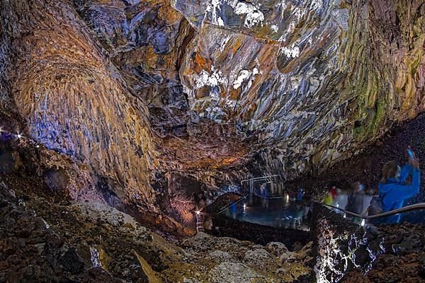 Inside the volcanic vent Algar do carvao Azores Terceira Portugal