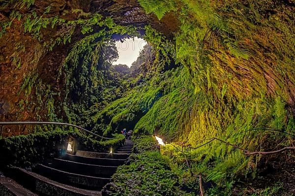 Inside the volcanic vent Algar do carvao Azores Terceira Portugal