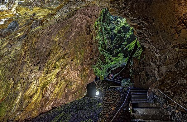 Inside the volcanic vent Algar do carvao Azores Terceira Portugal