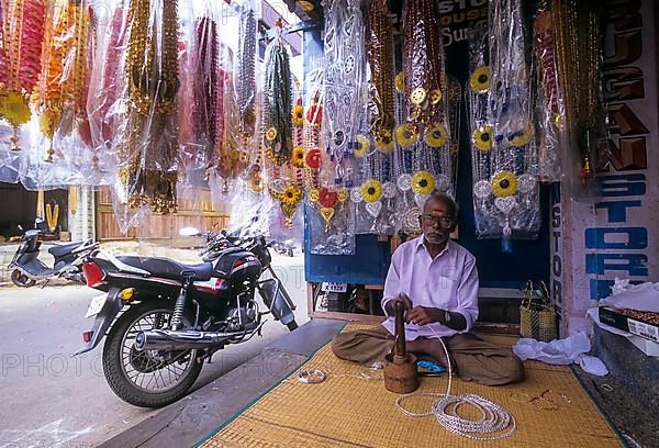 Making garlands at Chintadripet in Chennai Madras