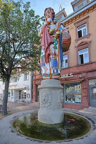 Hanselbrunnen with figure for the Alemannic Fasnet Carnival in Donaueschingen