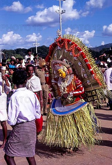 Theyyam dancer in Athachamayam celebration in Thripunithura during Onam near Ernakulam