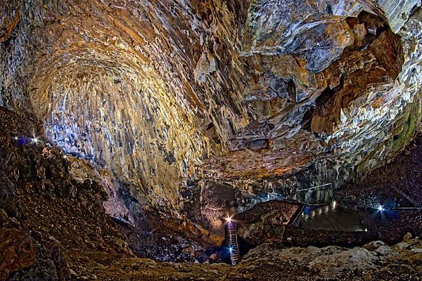 Inside the volcanic vent Algar do carvao Azores Terceira Portugal