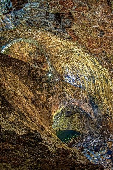 Inside the volcanic vent Algar do carvao Azores Terceira Portugal