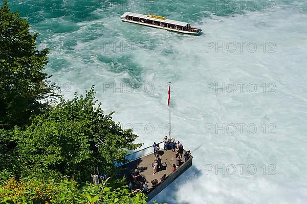 Tour boat and viewing platform at the Rhine Falls