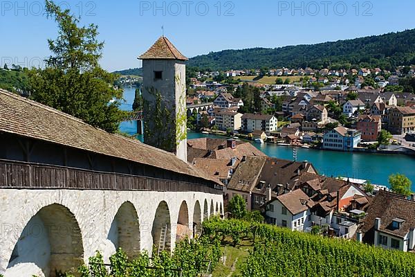 View of the Munot fortress and the town with the Rhine