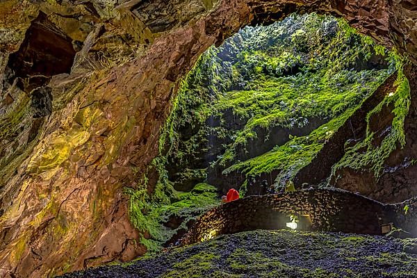 Inside the volcanic vent Algar do carvao Azores Terceira Portugal