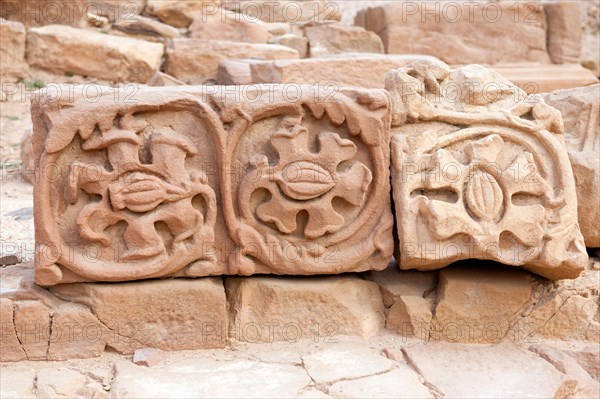 Floral ornaments carved in sandstone