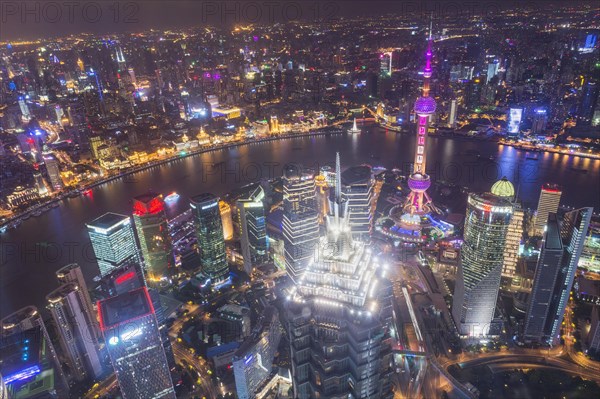 View over the Pudong financial district at night