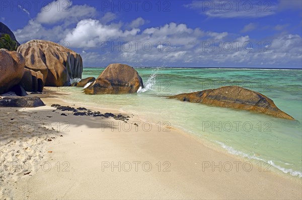 Beach and granite rocks at the dream beach Source d'Argent