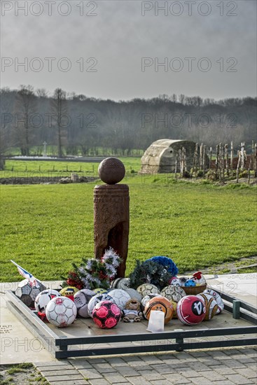 World War I Memorial to the Christmas Truce Football Match between English and German Troops in No Man's Land at Ploegsteert