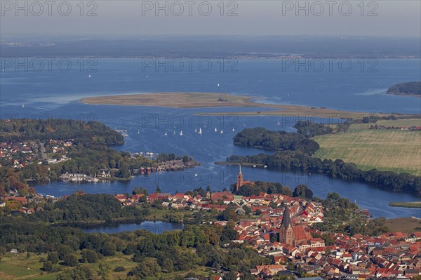 Aerial view of the town of Roebel on the western shore of the Mueritz