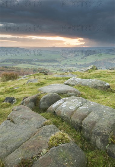 View of cliffs and moorland at sunset