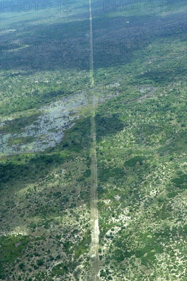 Aerial view of the wildlife fence at the edge of the reserve