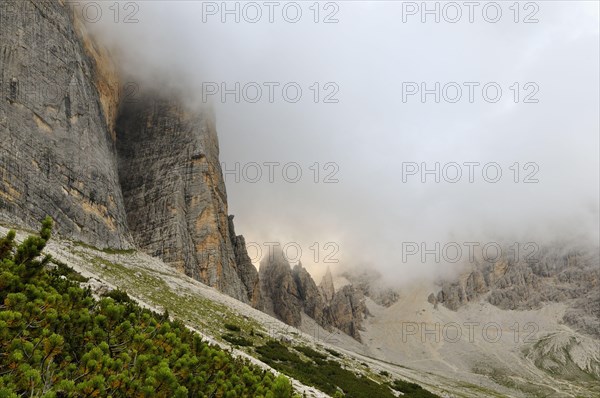 View of mountain range in low cloud