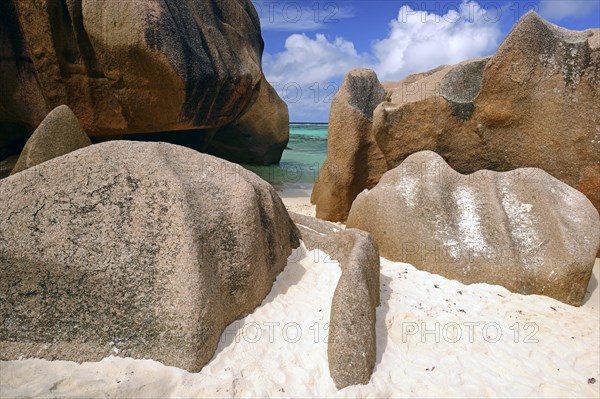 Beach and granite rocks at the dream beach Source d'Argent