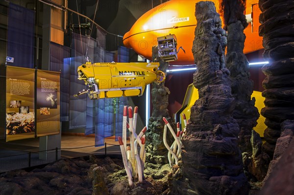 Submarines in the underwater exhibition of the Cite de la Mer