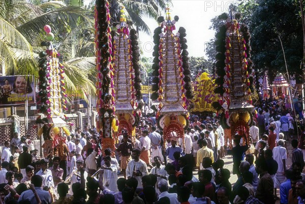 Kavadi Dancers in Thaipooyam Mahotsavam at Koorkancherry in Thrissur or Trichur