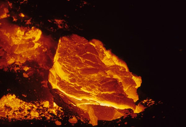 Close-up of red glowing lava