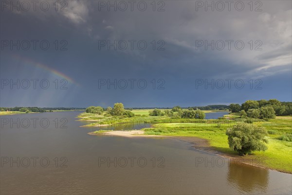 Rainbow over the Elbe River Landscape UNESCO Biosphere Reserve in summer