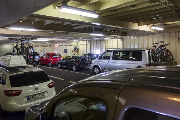 Cars on board the TESO ferry sailing from Den Helder to the island of Texel