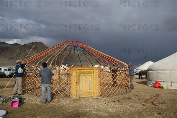 Kazakh nomads set up ger camps