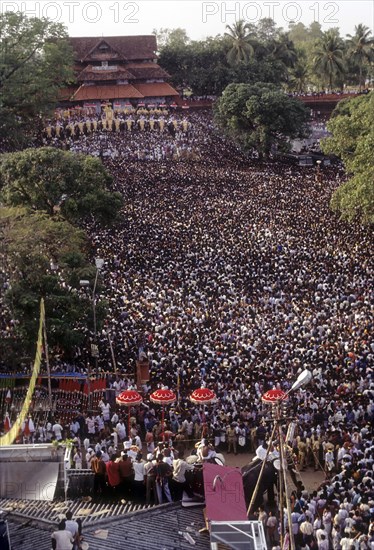 The eagerly awaited Changing of Umbrellas event or Kutamattam in Pooram festival