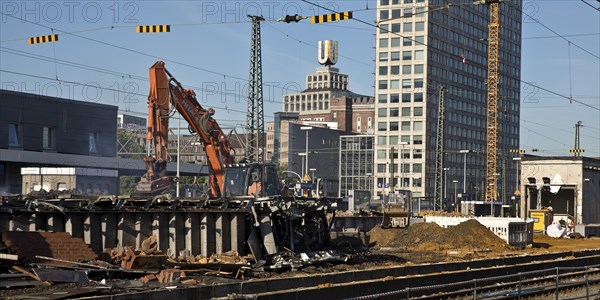 Construction site at Dortmund Central Station with the Dortmunder U and the Harenberg City Center