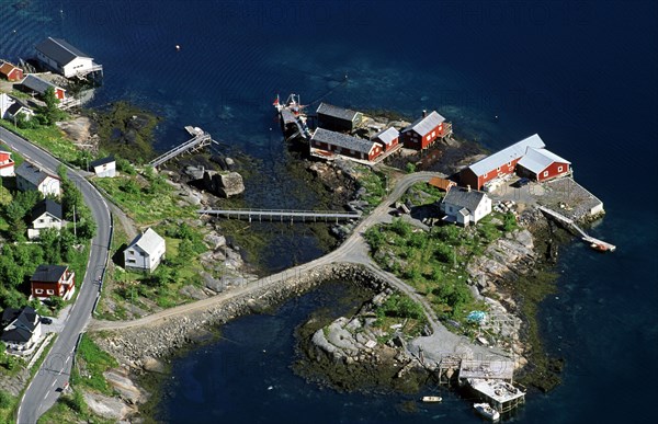 Aerial view of the fishing village of Reine