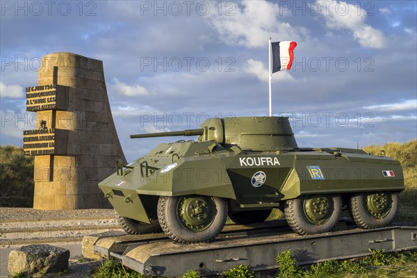 The Leclerc Monument and the M8 Greyhound light armoured car of the Forces francaises libres