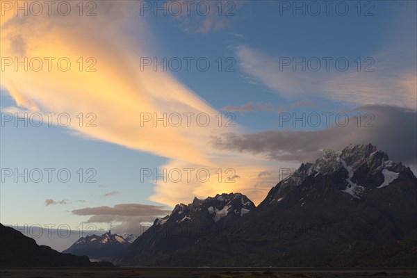 Cuernos del Paine and Lago Grey at sunset