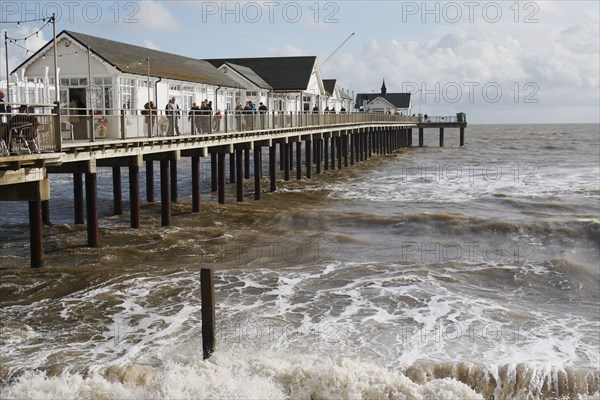 View of restored pier with rough sea