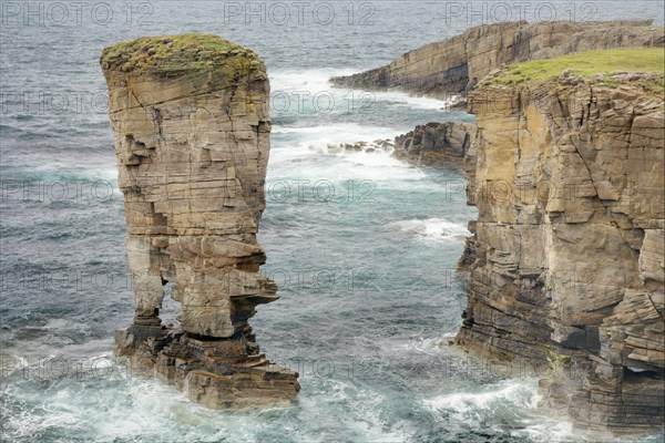 View of sea cliffs and offshore stack