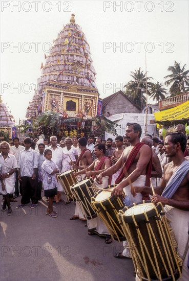 Musicians in Radhotsavam or temple chariot festival in Kalpathy near Palakkad