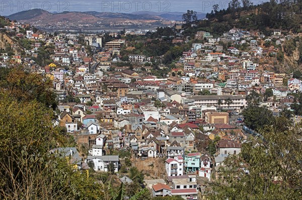 Aerial view over the nineteenth century houses in the historic Haute Ville in Antananarivo