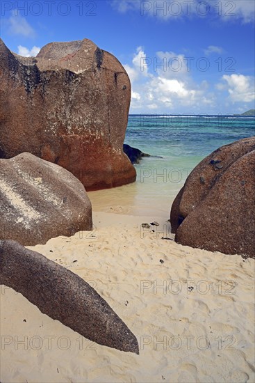 Beach and granite rocks at the dream beach Source d'Argent